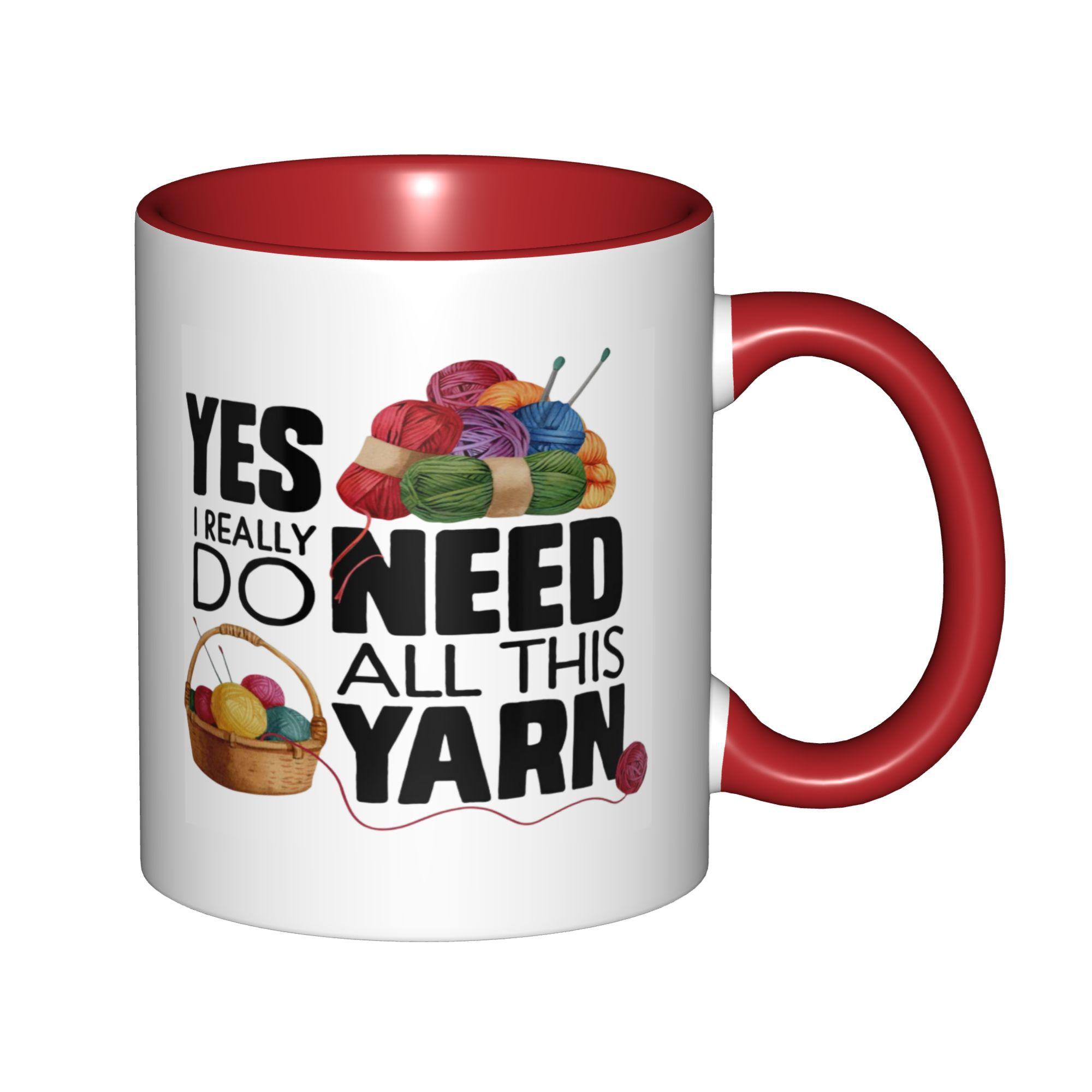 

Да, мне действительно нужна вся эта пряжа Кружки для любителей вязания и крючком с черной ручкой Кофейные кружки на день рождения Керамические чайные чашки 11 унций 301-400ml красный