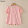 ZANZEA Damen Lässige Runde Halslinie Lockere Sommer Kurzarm Bluse