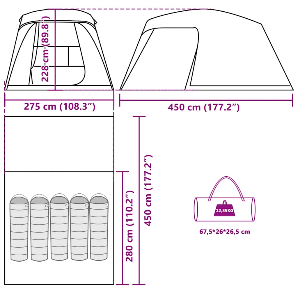 5 Person Camping Tent with Awning Grey and Orange Waterproof