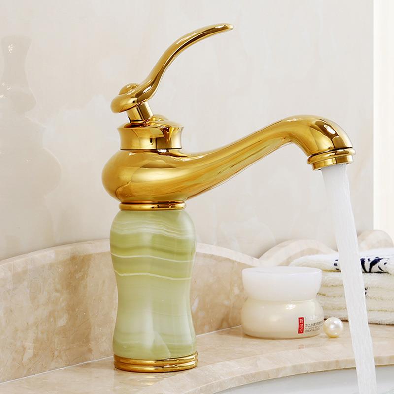 Gold Bathroom Faucet Brass and Jade Faucet Bathroom Basin Faucet Sink Mixer Tap Gold Sink Faucet Bath Basin Sink Faucet