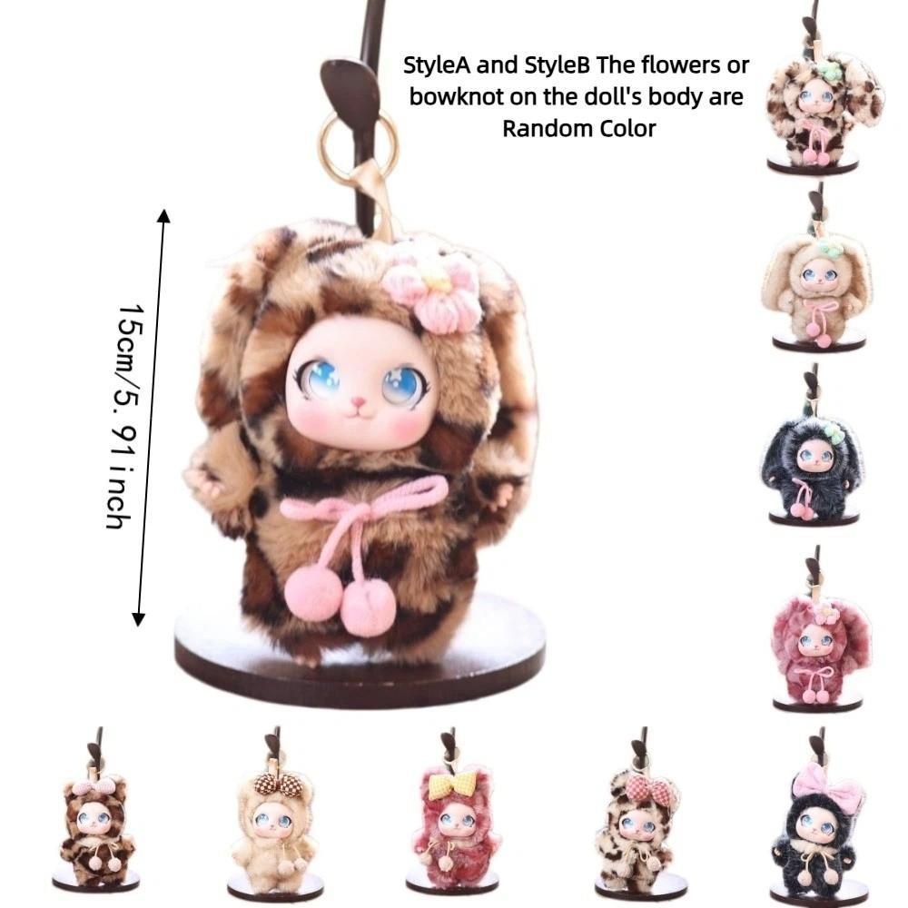 Ornaments Rabbit Plush Keychain Big Ear with Flower Bunny Plush Doll Pendant Car Decor