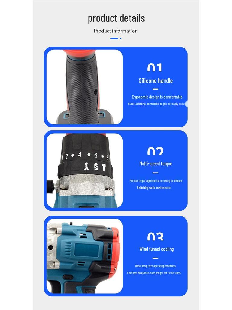 13mm Brushless Electric Drill - High Power, Rechargeable, Cordless Impact Drill & Screwdriver
