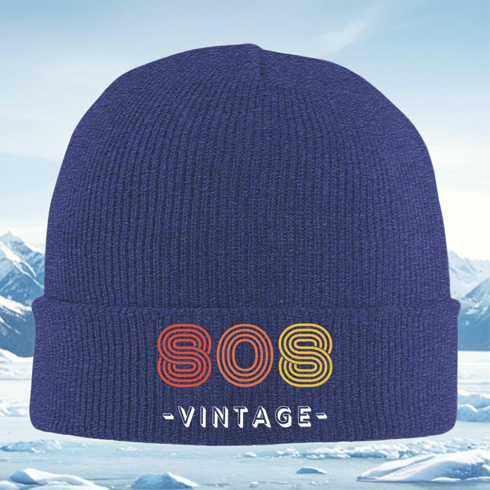 Circles S letters vintage logo design Men Women Unisex Knitted Hat Beanie Pullover Cap Winter Thermal Warm Christmas Outdoor Cyc