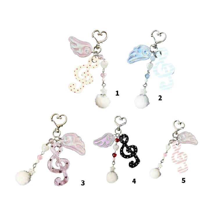 Cute Round Dot Stripe Music Note Star Keychain Acrylic Alloy Key Organiser Charm Versatile Decorative For Bag Wallet