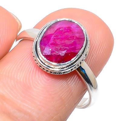 Roter Rubin(Simuliert) Edelstein Handgefertigt 925 Sterlingsilber Schmuck Ring S.9 n0A59