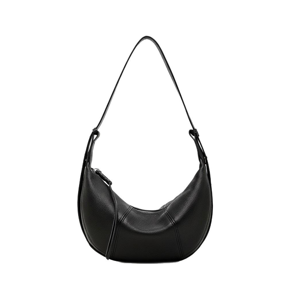 First Layer Cowhide Diagonal Cross Dumpling Bag, New Genuine Leather Single Shoulder Practical Natural Drop Pattern Cowhide Crescent Bag