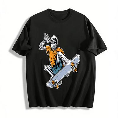 Skateboarding Skeleton Graphic Cool Casual Short Sleeve T-Shirt Pure Cotton T-shirt