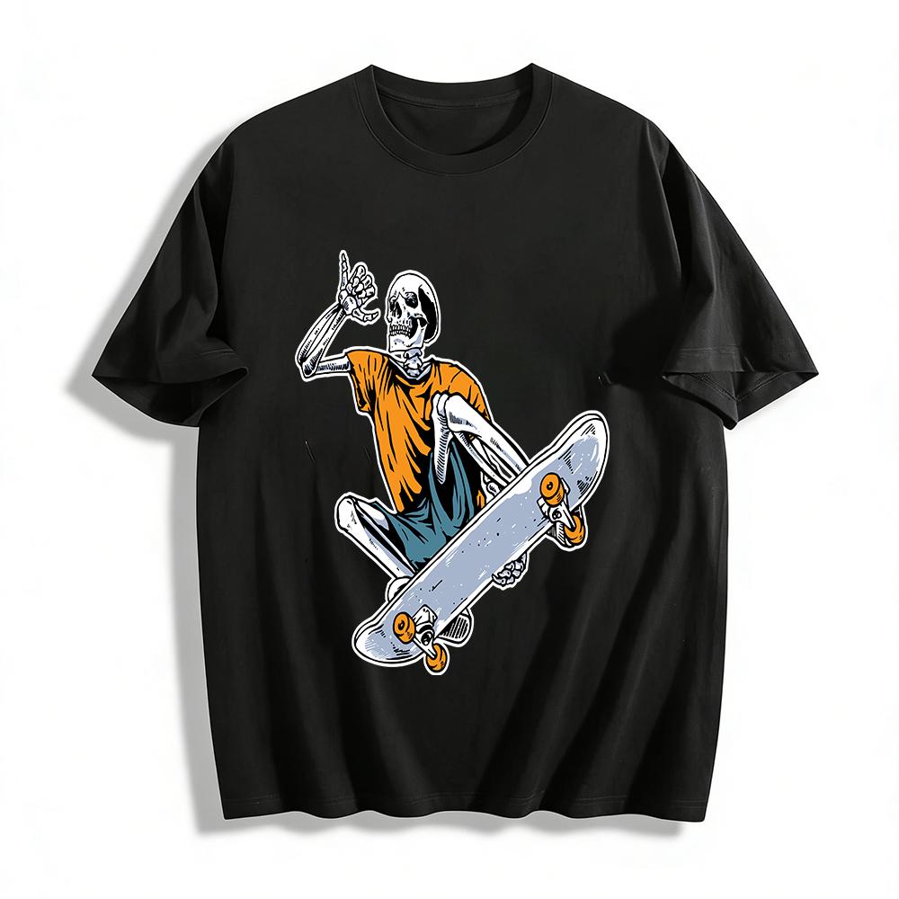 Skateboarding Skeleton Graphic Cool Casual Short Sleeve T-Shirt Pure cotton T-shirt XXS