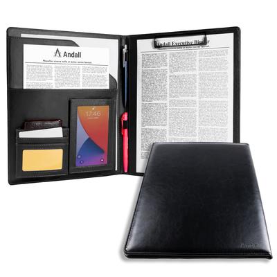 Andall Craftsmanship A4 Binder with Double Pen Holder and Clipboard with PU Leather and Business Card Gift Underlay, Leather-Look Design, Bifold,