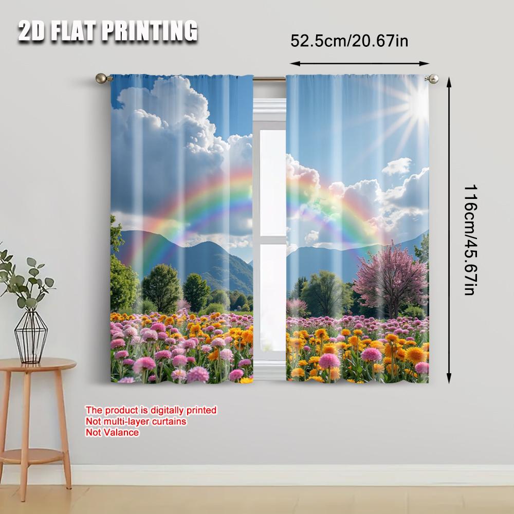 2pcs   2D flat printing Scene Curtain flower field Versatile Fabric  Without Electricity Festive Holiday for Window art_Party