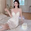 Spring and Autumn New Sexy Pure Wind Pajamas Women's Hot Diamond Bow Ice Ribbon Chest Pad Suspender Summer Thin Pajamas