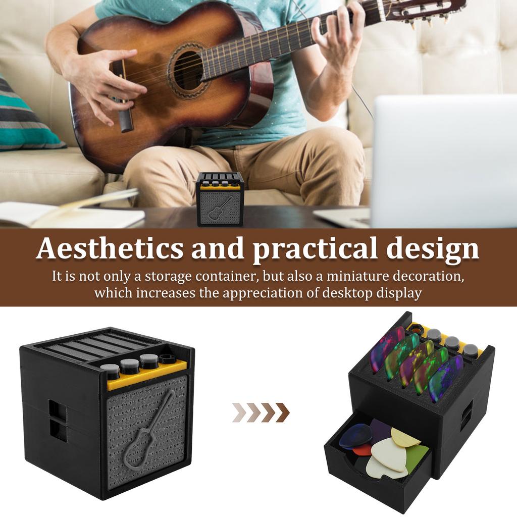 Guitar Pick Holder 3D Printing Portable Plectrum Holder with Storage Compartment Decorative Guitar Pick Display Holder for Music