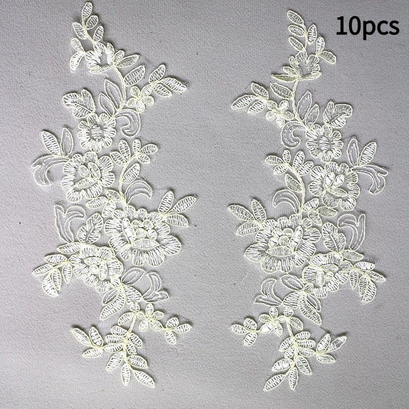10Pcs Floral Lace Applique Pair Embroidery Flower Patch Sew On Lace Motif For Wedding Dress Garment Decoration