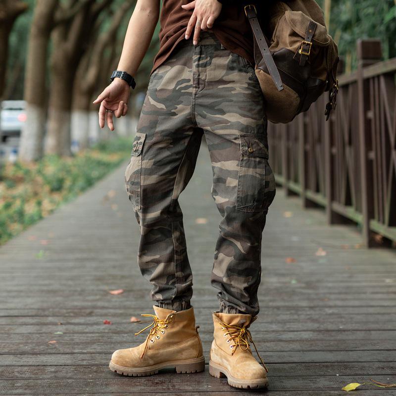 Men's Heavyweight Cotton Camo Jogger Pants - Loose, Multi-Pocket, for Autumn.