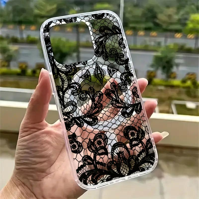 Transparente Stoßfeste Hülle für Magsafe für iPhone 17Air 16 15 Plus 14 13 12 11 17 Pro Max 7 8 Plus 16 E Schwarze Spitze Abdeckung