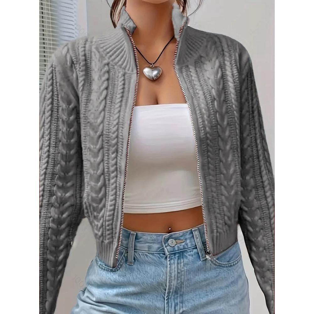 

Новый осенне-зимний стиль короткий вязаный кардиган на молнии со стойкой для женщин, универсальное маленькое пальто M