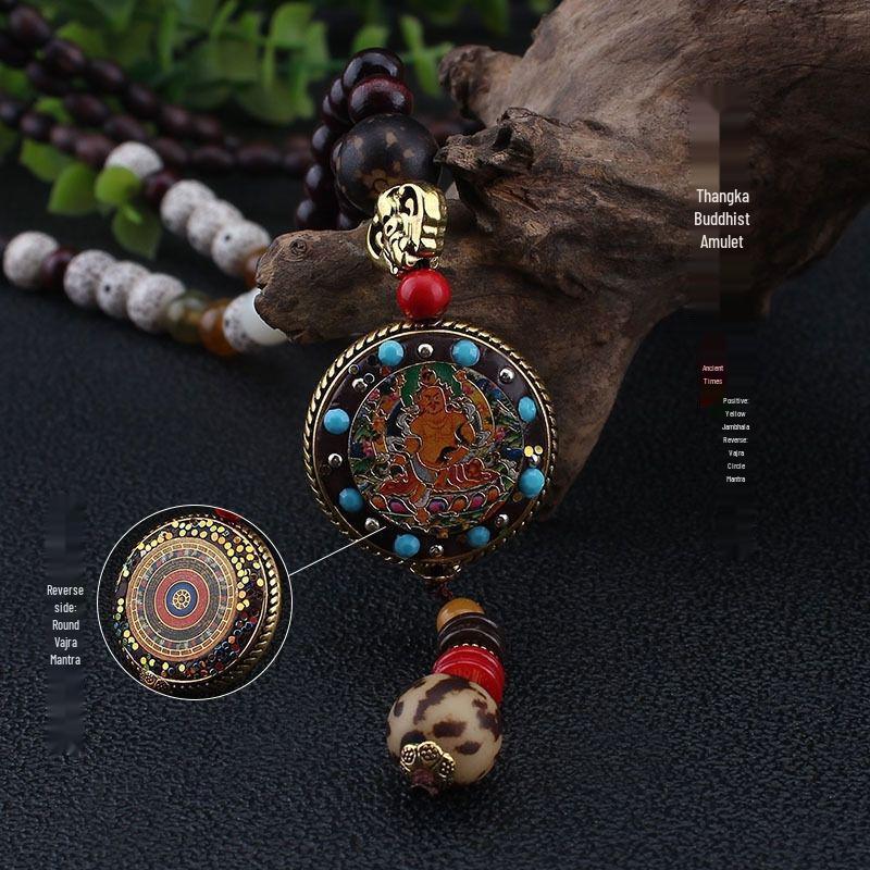Kuaishou Ethnic Style High Mountain Thangka Pendant Wooden Bead Necklace Sweater Accessory