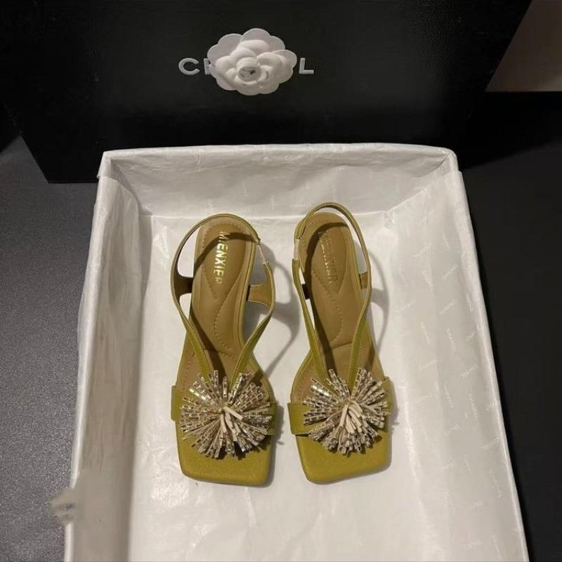 Wearing cool slippers outside, women s new summer rhinestone versatile with skirt sandals, beautiful high-heeled slippers 40 зелёный