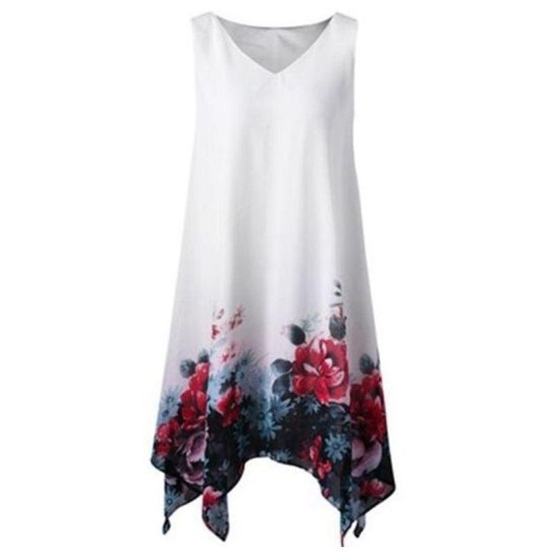 Modisches Sommerkleid in Übergröße für Damen, ärmellos, V-Ausschnitt, bedruckt, für mühelose Eleganz, Premium-Qualität