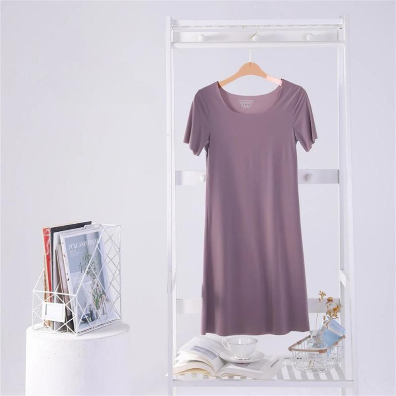 

Лето Бесшовные IceSilk Полные Комбинации Платья Для Женщин Тонкий Короткий Рукав Мини Крутая Нижняя Юбка Пижамы Под Платьем Комбинация 2XL фиолетовый