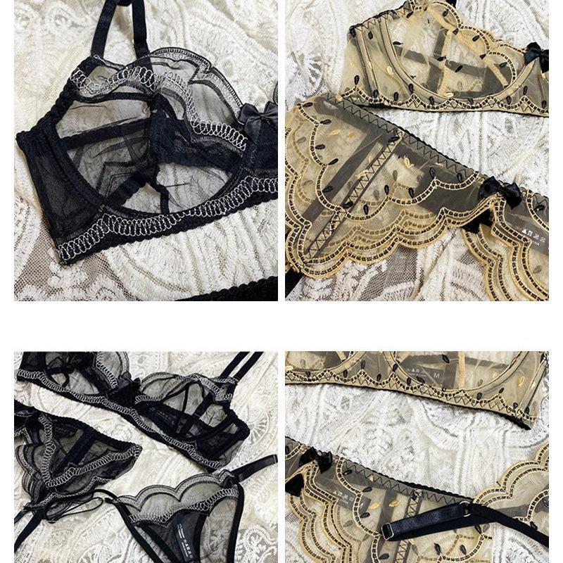 Sexy ultra-thin large-size lace fun set, small anti-sagging three-piece set