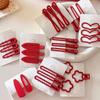 Red New Year's Red Hair Clip Chinese Style Matte Snap Hair Clips Red Rhinestone Hairpin  Girl