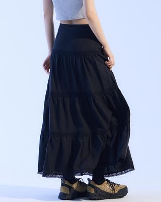 Moa Soft Flare Long Skirt (Black)