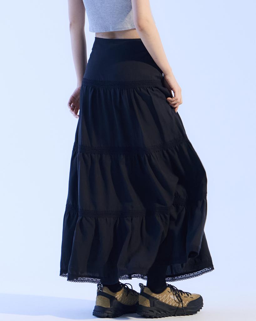 Moa Soft Flare Long Skirt (Black)