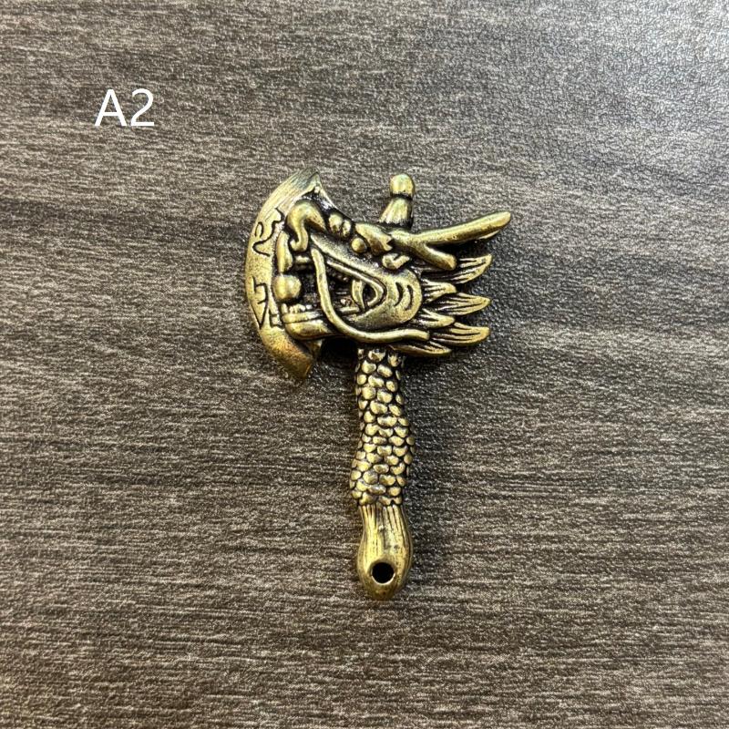 Punk Brass Dragon Head Axe Keychain Lucky Charm Car Key Ring Handmade Rope Vintage Gift For Men Women
