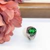 Yg European and American New Style Emerald Ring, Vintage Thai Silver Style Green Gemstone Men's Ring