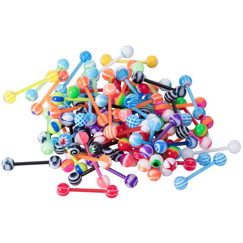 Mixfarbe Acryl Kugel Zungenringe Brustwarzenring Halter 14G Flexibler Zungenpiercingstab Bioflex Brustwarzenstäbchen 16mm