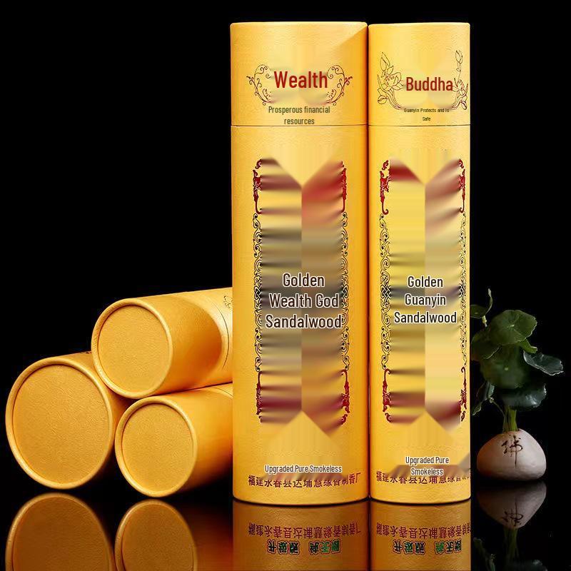 Golden Sandalwood & Bamboo Incense: Eco-friendly, Smokeless, Ideal for Festivals, Buddhism, and Temple Offerings. Small Tub - God of Wealth золотой