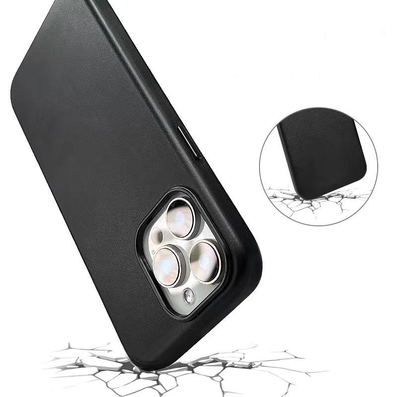 Magnetic Leather Black Matte Case For Magsafe Mag Safe iPhone 16 Pro Max 15 Plus 14 13 12 11 iPhone16 16Plus 16Pro 15Pro 14Pro Phone Cover Accessories