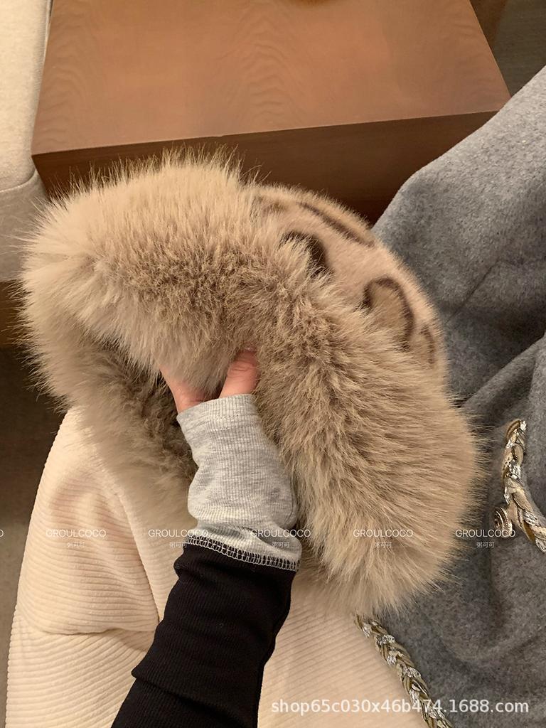 Leopard Print Mongolian Hat Plush Bear Hat Women's Autumn and Winter Imitation Mink Bucket Hat Versatile Scarf Scarf