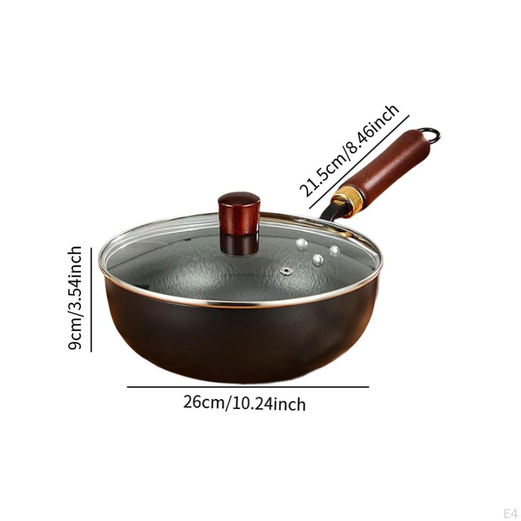 10'' Iron Wok Chinese Cookware with Hanging Hook Frying Pan Flat Bottom for Hotel