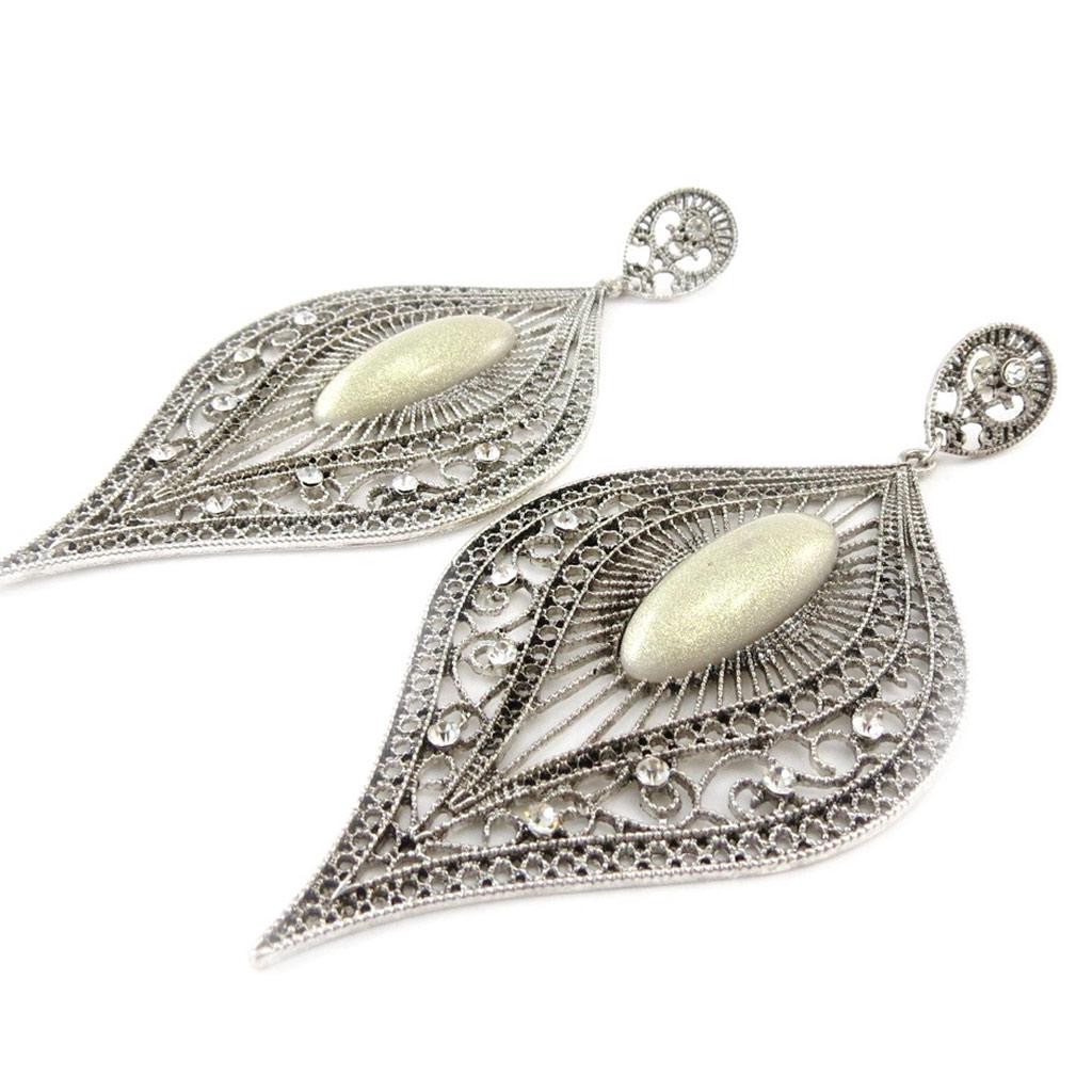 Les Trésors De Lily [J1239] - Silver Beige 'Sissi' Designer Earrings