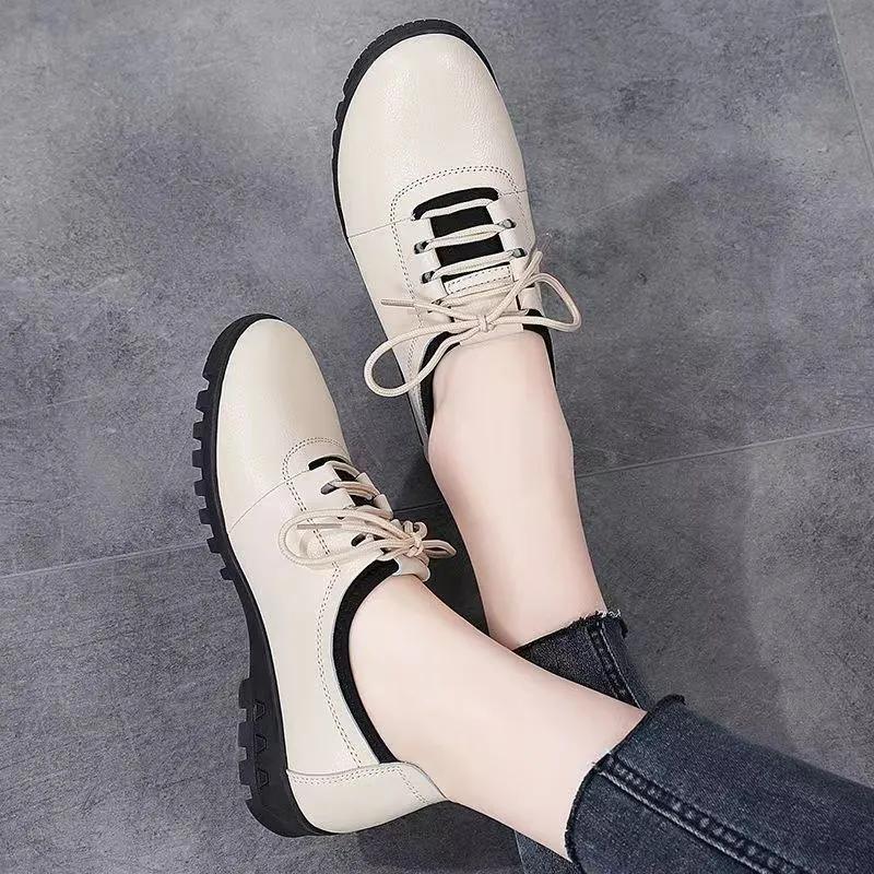 

WTEMPO женские туфли на плоской подошве с толстым каблуком из мягкой искусственной кожи, спортивная обувь, рабочая обувь, большой размер, однотонная, повседневная, универсальная, из ПУ 35 бежевый