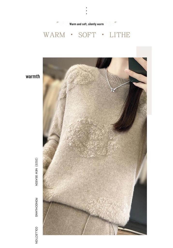 Women's Loose Wool Knit Sweater - 2024 Autumn/Winter, Half High Collar, Towel Sleeve