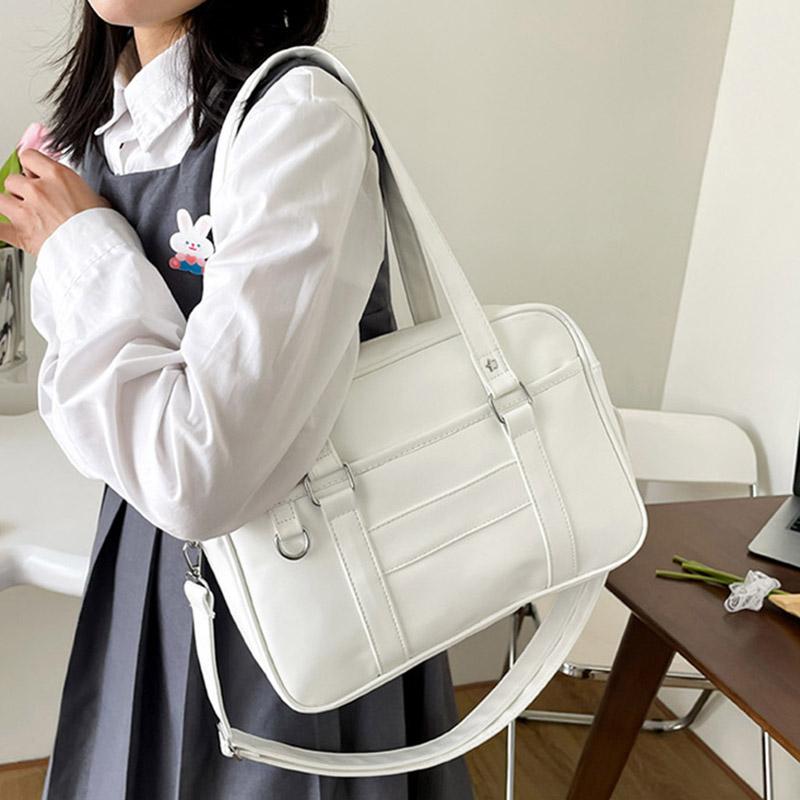 SCIONE Japansk College Vind JK Uniform Veske PU Vanntett Håndveske Stor kapasitet Crossbody Veske Studentklasse Pendlerveske Ensfarget Skulderveske