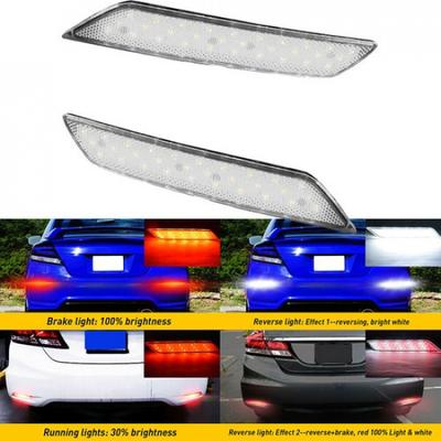 For 13-15 Honda Civic Red White Rear Bumper Brake Signal Running Lamps Reflector