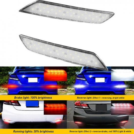 Для 13-15 Honda Civic Красный Белый Задний Бампер Сигнальный Фонарь Стоп-сигнал Светоотражатель