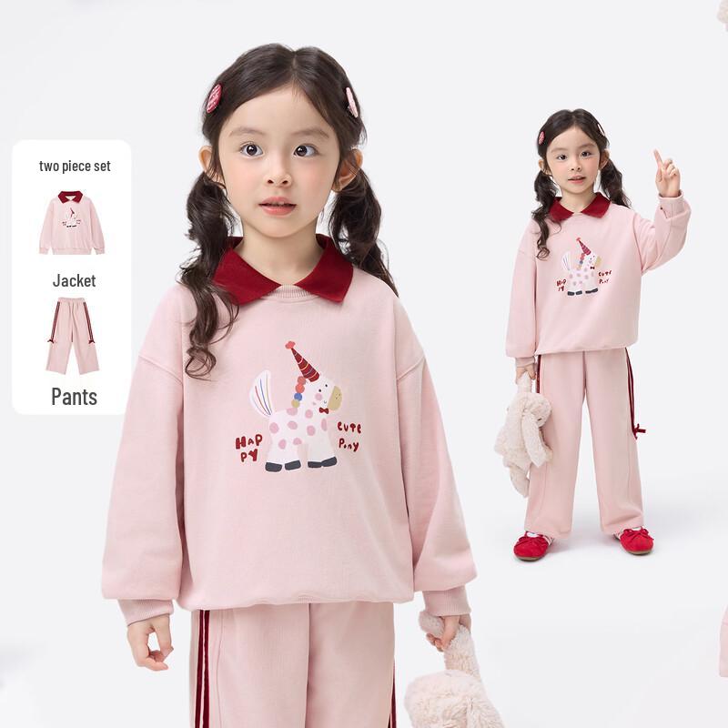 Girls  Little Horse Print Casual Set (Sweatshirt & Pants) 120