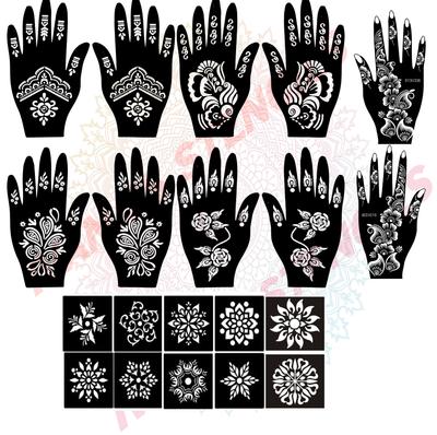 Ivana's Mehndi Tattoo Stencil Mehndi Design for Hands Set of 20 Pc Combo Pack,10 Pcs Hand Design 10 Pcs Round Stencils for Women, Girls and Kids, E