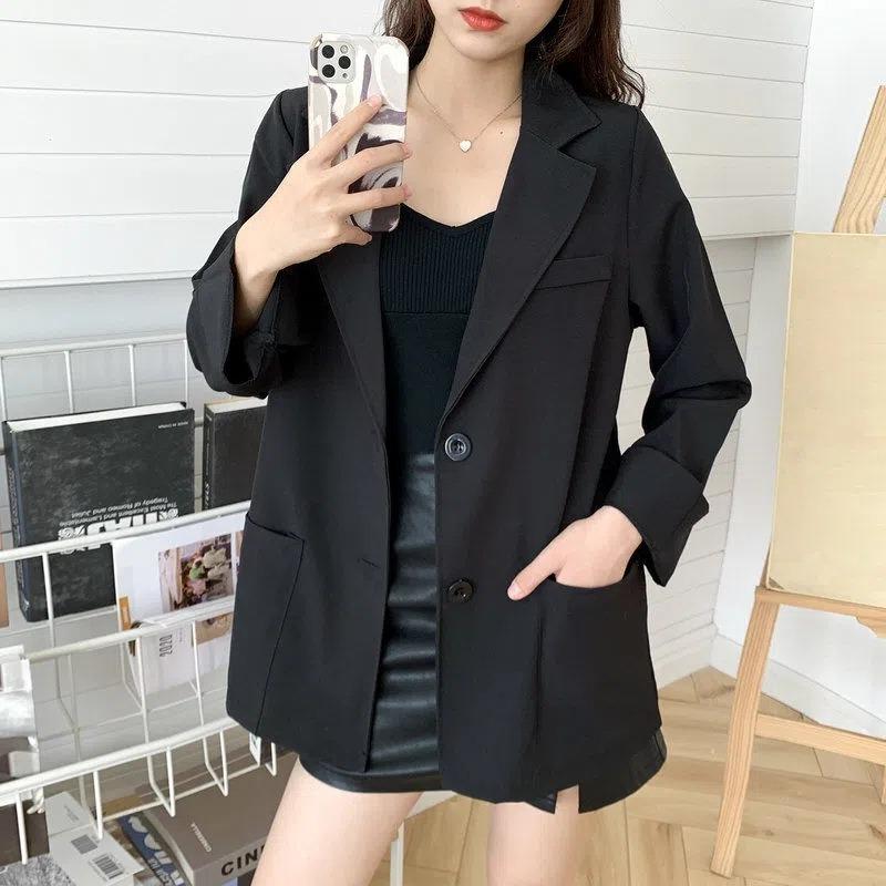 Women S Loose Fit Black Korean Style Casual Long Sleeve Blazer