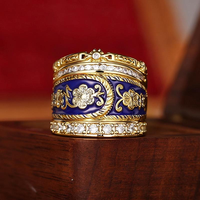 

Huitan Luxury Gold Color Wide Rings with Brilliant Cubic Zirconia Vintage Style Gorgeous Finger Accessories Noble Party Zircon 6