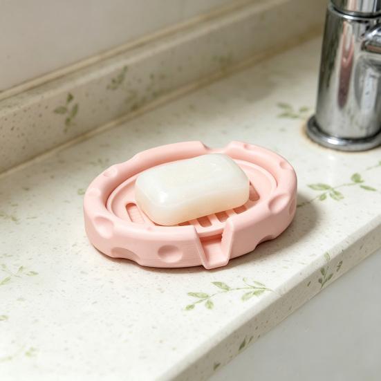Soap Box, Cheese Shape with Removable Drain Layer, Quick Cleaning Anti-Slip Soap Holder, for Bathroom Countertop