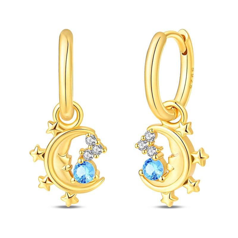 925 Silver Colorful Zircon Rose Gold Star Moon Women Earrings Brilliant Wedding Engagement Star Earrings Jewelry Gifts