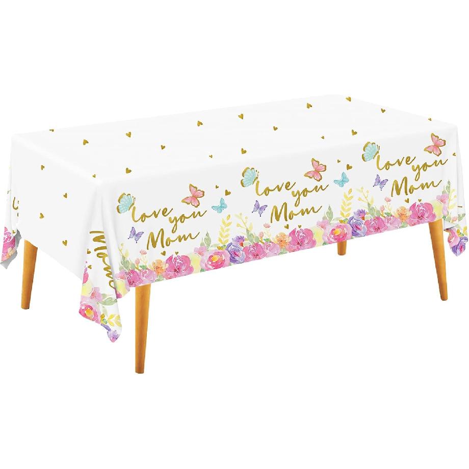 Gatherfun Mother s Day Table Decorations, Happy Mother s Day Disposable Tablecloth Waterproof Plastic Rectangular Table Cover for Happy Mother s Day