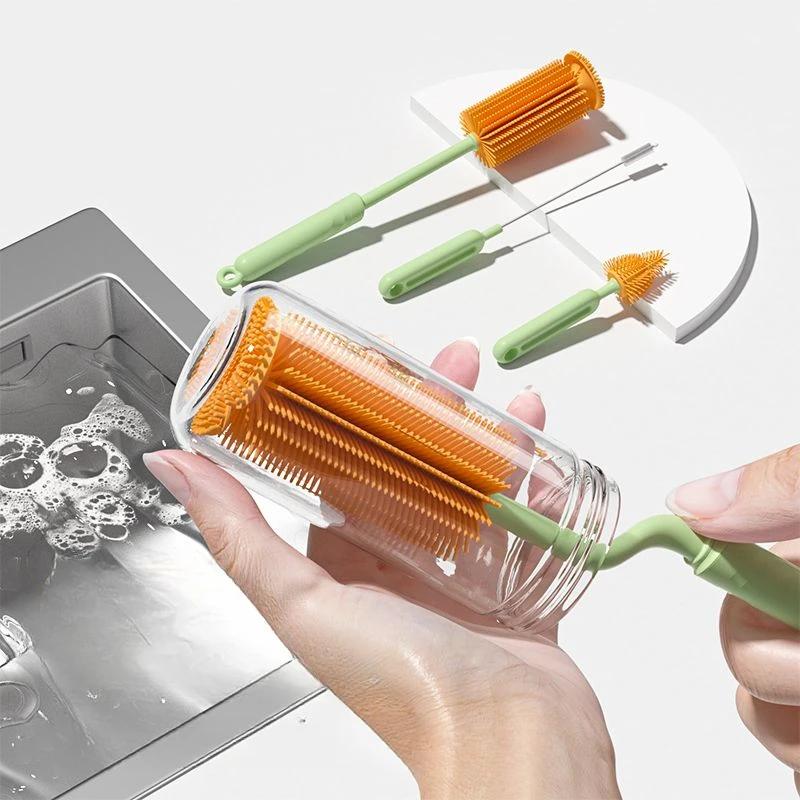 Baby Spezialflaschenbürste Haushaltsbecher Strohhalm Silikon Reinigungsbürste mit Aufbewahrungsbasis Multifunktionale Schnuller-Reinigungswerkzeuge