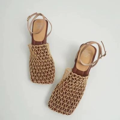Zomer Luxe Designer Sandalen Dames Kant Mesh Vierkante Neus Ondiep Smalle Band Gevlochten Instappers Hoge Hakken Sandalen